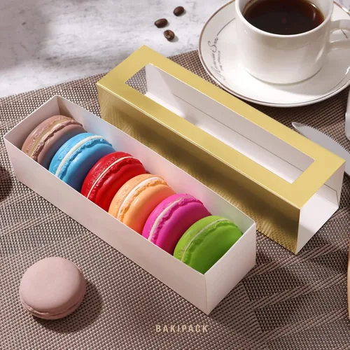 Miniatura 3 de 25 cajas de macarrones para 6 macarrones, cajas de macarrones dorados con medida interior, 7.3 x 1.9 x 1.9 pulgadas, cajas de regalo de macarons