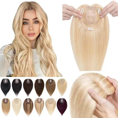 Miniatura 9 de SEGO Peluquín para mujeres, cabello humano real sin flequillo, 130% de densidad, base de seda de 10 * 12 cm, cabello Remy con clip, piezas