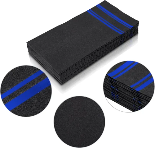 Miniatura 5 de Servilletas desechables de color azul oscuro brillante sobre negro, se siente como lino, papel suave de pulpa esponjosa, paquete de 50, 8.5 x 4