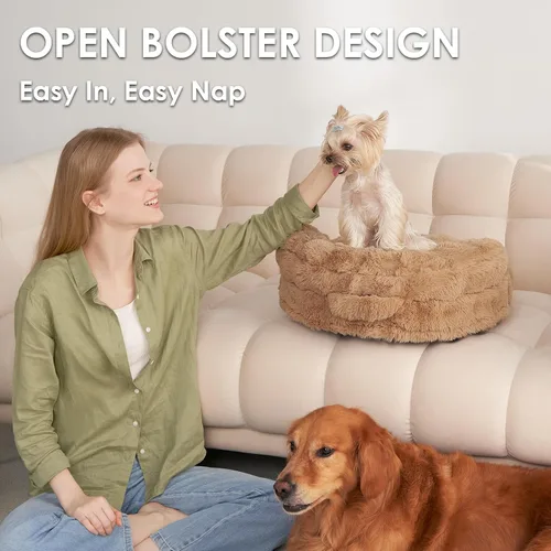 Miniatura 3 de EHEYCIGA Sofá cama suave para gatos de interior, cama extra pequeña esponjosa para perros con funda extraíble lavable, sofá para mascotas, Camello