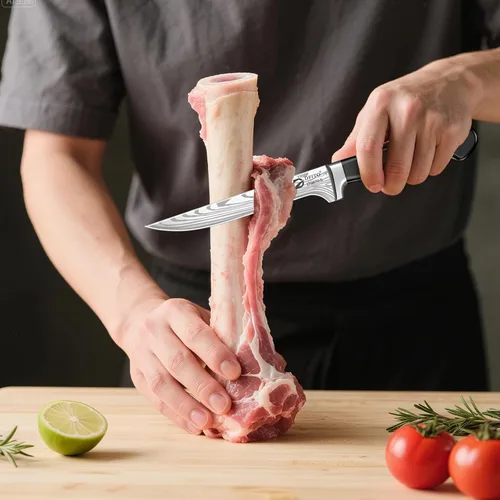 Miniatura 7 de Dfito Juego de cuchillos de chef con bolsa de rollo, juego de 9 cuchillos profesionales con afilador, juego de cuchillos de cocina de acero Negro