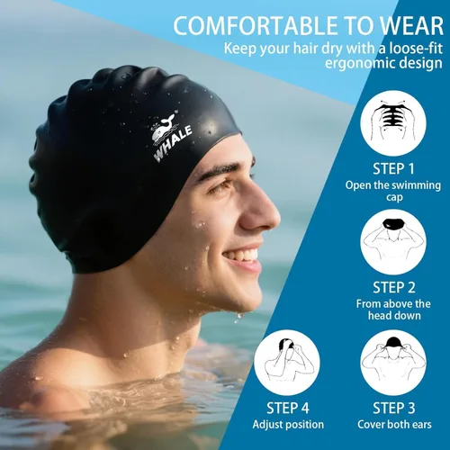 Miniatura 6 de WHALE Gorro de natación extragrande para mujeres y hombres, antideslizante, de alta elasticidad, mantiene el cabello seco, unisex, tamaño grande