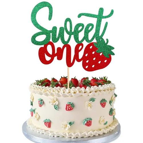 Miniatura 18 de 1 pieza de decoración para pastel de tercer cumpleaños con temática de fresa, flor brillante con temática de frutas dulces, decoración de pastel
