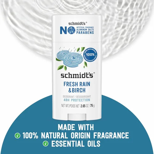Miniatura 3 de Schmidt's Desodorante vegano sin aluminio Fresh Rain & Birch con protección contra olores las 24 horas, para mujeres y hombres, ingredientes