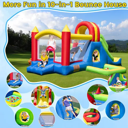 Miniatura 5 de HuaKastro Casa de rebote grande para niños grandes – Parque inflable con tobogán alto, pared de escalada, piscina de agua, pozo de bolas rebotantes