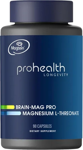 Suplemento de magnesio L-treonato (Magtein), 90 cápsulas | Clínicamente apoyado para la salud cerebral | Optimiza el aprendizaje, la memoria y la