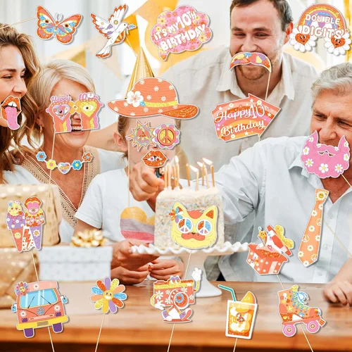 Miniatura 5 de 25 piezas de accesorios para cabina de fotos, decoraciones de fiesta retro boho para niñas, suministros de fiesta temática hippie para baby shower