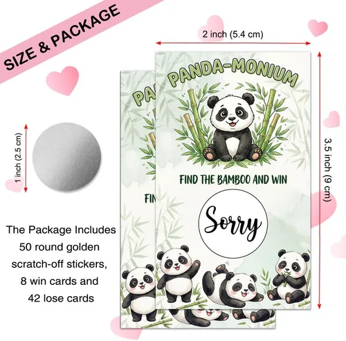 Miniatura 2 de 50 tarjetas de juego Panda-Monium para rascar, divertidas tarjetas de Pandas para fiestas de cumpleaños, fiestas de cumpleaños y amantes