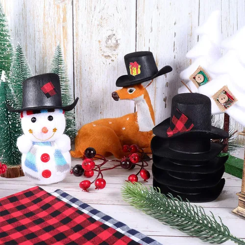 Miniatura 7 de Skylety 8 mini sombreros para manualidades, muñecos de nieve, de 4 pulgadas, fieltro negro, decoración de fiesta de Navidad para tu fiesta