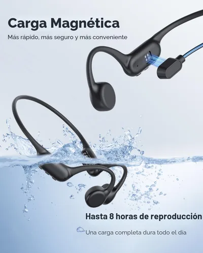 Miniatura 5 de PSIER Auriculares de conducción ósea IPX8 impermeables para natación, auriculares abiertos con modo MP3, memoria de 32 GB, hasta 8 horas de Negro