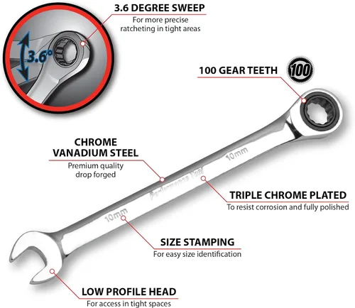 Miniatura 2 de Performance Tool W30348 Llave de trinquete métrica de cromo vanadio profesional de 0.315 in