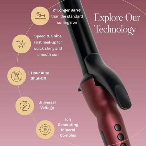 Miniatura 3 de Bio Ionic Rizador de Cilindro Largo, Rizador de Pelo con Tecnología de Calor Húmedo y NanoIónico MX, Varita Rizador Versátil Velvet Rouge Edición