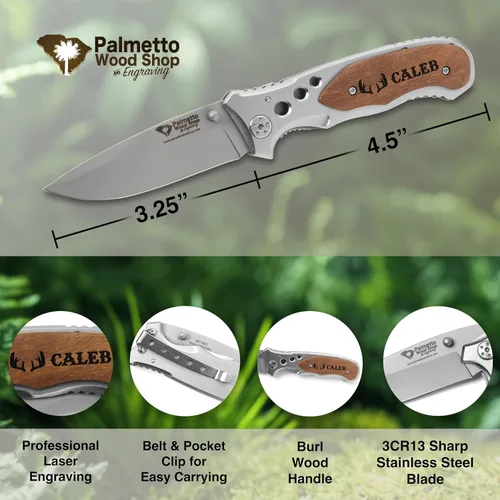 Miniatura 2 de Palmetto Wood Shop Regalos para él, cuchillo de bolsillo personalizado grabado con láser, regalos para marido, papás, día del padre, San Valentín