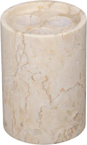 Creative Home Organizador de cepillos de dientes de mármol beige natural, redondo, 3 ranuras, para encimera de baño, soporte para cepillos de