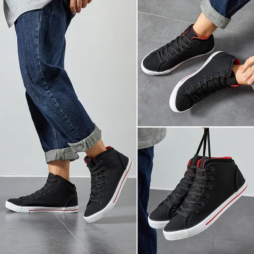 Miniatura 5 de yageyan Zapatillas altas de lona blancas para zapatos casuales de moda negra