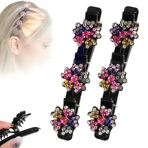 Miniatura 21 de Pinzas de pelo trenzadas con piedra de cristal brillante, pinza para el cabello para mujer, pinzas de pelo corto con pico de pato, clip de pelo