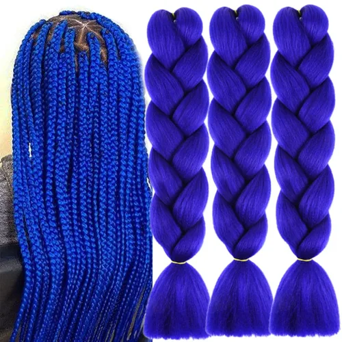 Miniatura 50 de 3 paquetes de extensiones de cabello sintético para trenzar de color negro a azul, tamaño jumbo ombré, de 24 pulgadas o trenzas de ganchillo