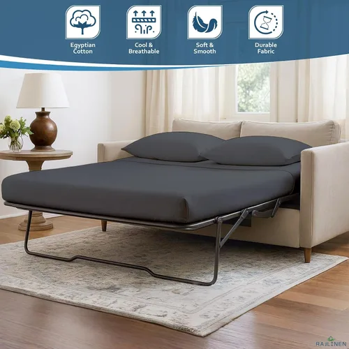 Miniatura 6 de Rajlinen Juego de sábanas para sofá cama tamaño matrimonial de 52 x 72 pulgadas, color gris oscuro, sábanas para sofá, cama, 100% algodón egipcio
