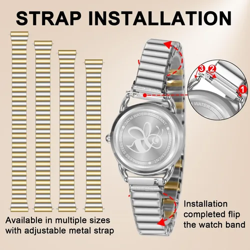 Miniatura 5 de Asan Ge Reloj para mujer, banda de expansión que se adapta a varios tamaños, analógico vintage, resistente al agua, esfera luminosa de moda, fácil
