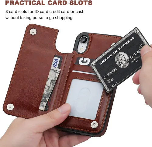 Miniatura 3 de ONETOP OT - Funda tipo cartera para iPhone XR con tarjetero, piel sintética de alta calidad, ranuras para tarjetas, doble cierre magnético y funda