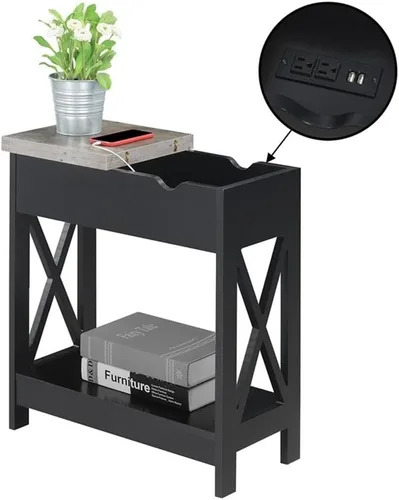 Miniatura 9 de Convenience Concepts Oxford - Mesa auxiliar abatible con estación de carga de 23.75 pulgadas, moderna mesa de sala de estar con puertos USB y tomas