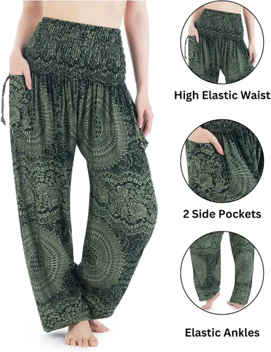 Miniatura 3 de Lannaclothesdesign Pantalones de harén para mujer, cintura alta, pantalones de yoga bohemios con bolsillos, ropa hippie bohemia