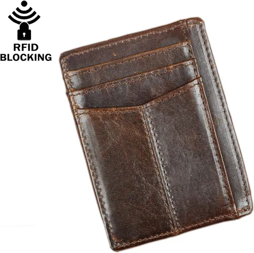 Miniatura 2 de Le'aokuu RFID Real Leather Minimalist Slim Wallet Front Pocket Credit Card Case