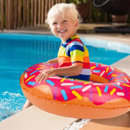 Miniatura 6 de Meooeck 12 piezas de donas inflables surtidas inflables para piscina, flotadores de tubo circular, decoración de fiesta de cumpleaños, globos
