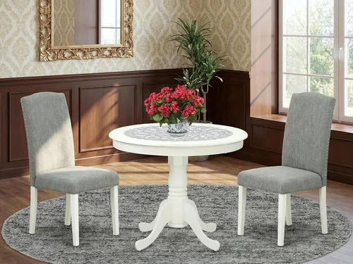Miniatura 2 de East West Furniture ANEN3-LWH-06 - Juego de mesa de cocina de 3 piezas contiene una mesa de comedor redonda con pedestal y 2 sillas de comedor