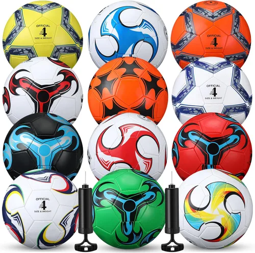 Miniatura 8 de Lunmon 12 pelotas de fútbol a granel con 2 bombas, tamaño oficial, pelota de fútbol desinflada para interior y exterior, juego deportivo
