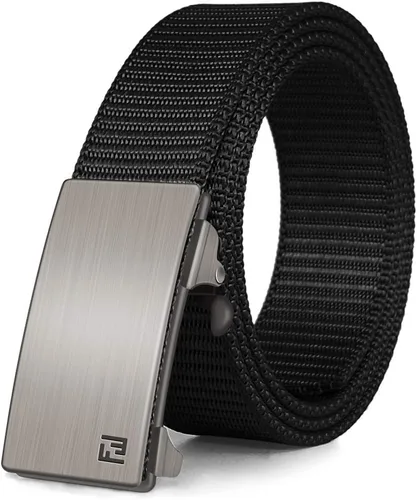 Fairwin - Cinturón de malla de nailon de 1.25 pulgadas con hebilla automática de trinquete para hombre, cinturón invisible sin orificios