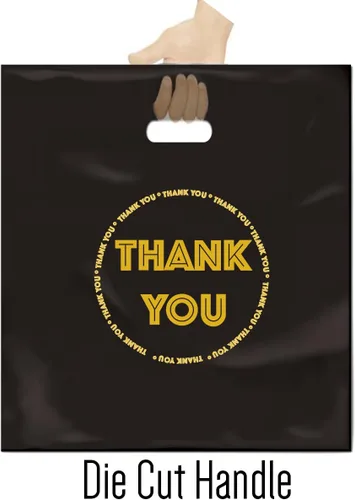 Miniatura 4 de HIPOLI Bolsas de plástico para mercancías de Thank You, paquete de 100, 16 x 18 pulgadas, bolsas de compras negras brillantes de 2 mil para pequeñas