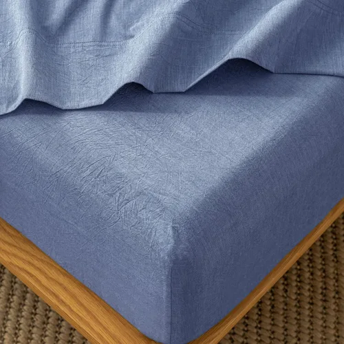 Miniatura 32 de MooMee Sábana bajera ajustable de solo 100% algodón lavado con textura parecida al lino, transpirable, duradera, suave, cómoda, bolsillo profundo