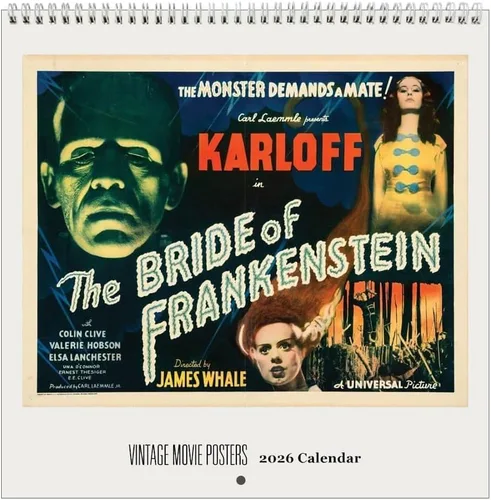 Pósters de películas vintage, calendario de pared 2026 de 12 x 12 pulgadas, pósteres de película retro, impresos en papel de cartulina certificado