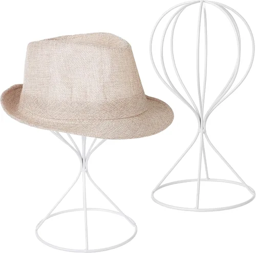 Miniatura 10 de MyGift Soporte de alambre de metal negro para sombrero, estante de exhibición de pelucas, forma de almacenamiento de fedora o gorra de béisbol
