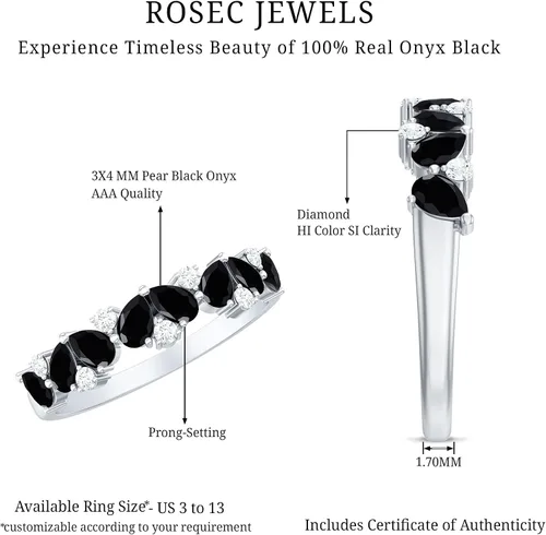 Miniatura 15 de Anillo de banda de media eternidad con diamantes de ónix negro certificado, calidad AAA, anillo de piedra natal de diciembre (listo para regalar)