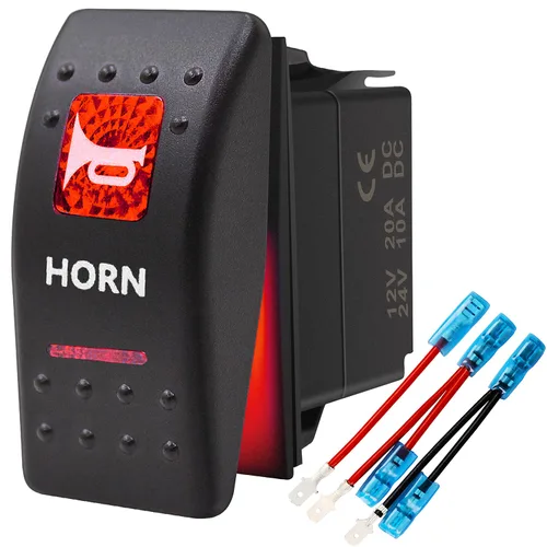 Miniatura 8 de Interruptor basculante conmutable impermeable con botón de bocina momentánea - Encendido/Apagado Luz LED Azul - 12V 20Amp 24V 10Amp, 5 Pines Para
