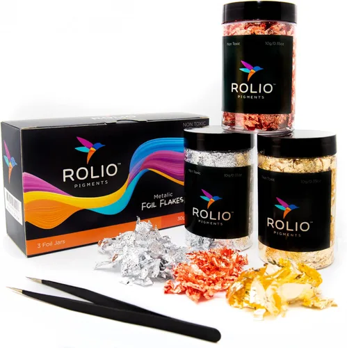 Rolio Copos de lámina metálica, 3 botellas (oro, cobre y plata), copos de lámina dorada de imitación para epoxi, arte de uñas, pintura, manualidades