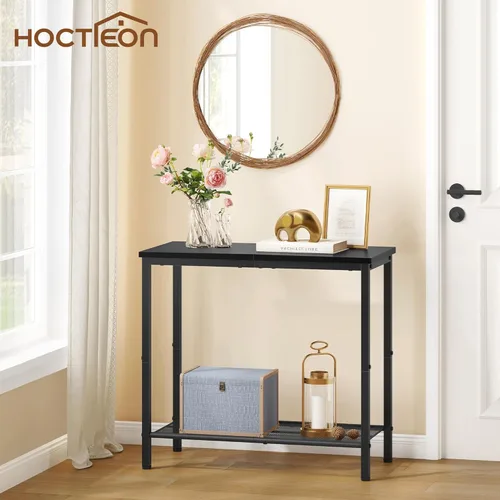Miniatura 2 de Hoctieon Mesa auxiliar de 2 niveles, mesa auxiliar para sofá, mesa auxiliar estrecha con almacenamiento, mesita de noche delgada para espacios