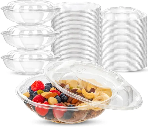 Miniatura 12 de Fit Meal Prep 50 unidades 18 onzas Tazones desechables de plástico transparente para ensalada con tapas herméticas - Para llevar para almuerzo