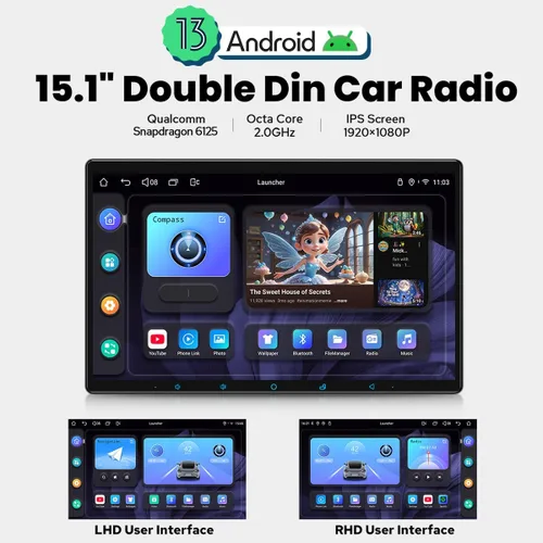 Miniatura 2 de Joying - Estéreo de auto de doble DIN de 15.1 pulgadas, radio de auto con Apple Carplay y Android Auto, unidad principal Android 13 de 8GB+128GB