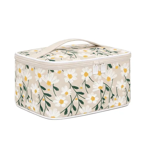OCHEAL Makeup Bag,Travel Makeup Organizer Bag, Cute Cosmetic Bags for Women Girls Travel Toiletry Bag Traveling With Brush Slot And Divider-Floral