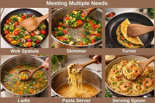 Miniatura 5 de Juego de utensilios de cocina de madera, 9 piezas, cucharas de cocina de madera de teca, resistentes al calor, antiarañazos, herramientas de cocina