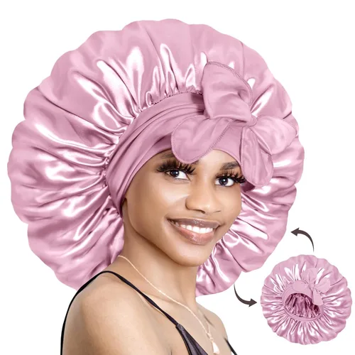 Miniatura 7 de BONNET QUEEN Gorro de seda para dormir, gorro de satén con lazo para el cabello, doble capa, para mujeres, cabello rizado, color marrón
