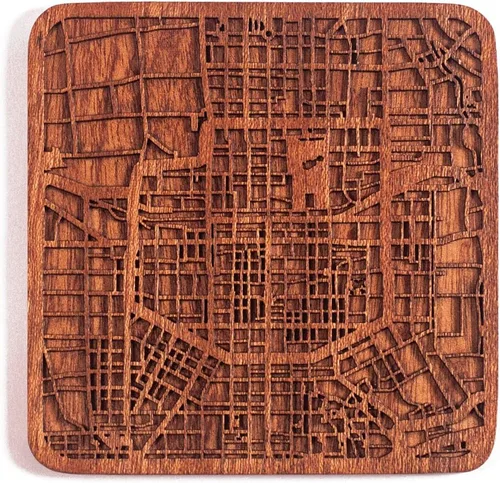 Miniatura 156 de Posavasos Amsterdam Map by O3 Design Studio, 1 pieza, posavasos de madera Sapele con mapa de la ciudad, hecho a mano, varias ciudades opcionales