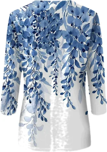 Miniatura 130 de Camisetas de manga 3/4 para mujer, cuello redondo, holgadas, casuales, con estampado floral, camisetas de moda para el trabajo de negocios