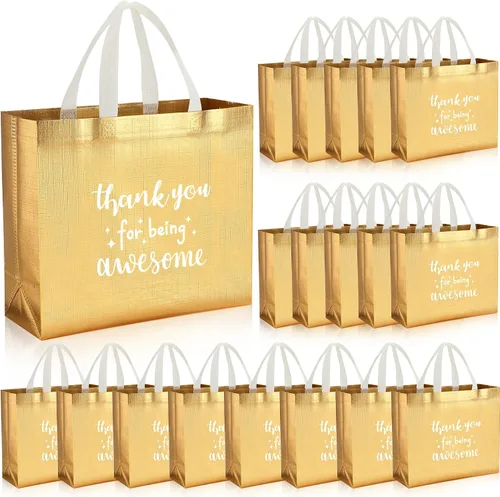 Miniatura 8 de Abbylike 24 bolsas de regalo de agradecimiento a granel para empleados, bolsas con asas, reutilizables para graduación, día del padre, oficina, Negro