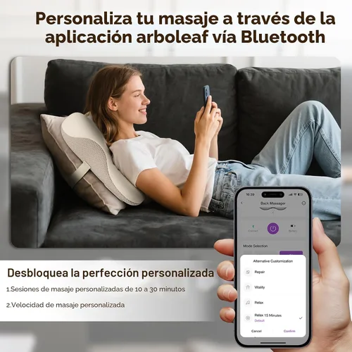 Miniatura 4 de arboleaf Masajeador de espalda para aliviar el dolor, control de aplicación Bluetooth, masaje inalámbrico Shiatsu cuello espalda con calor