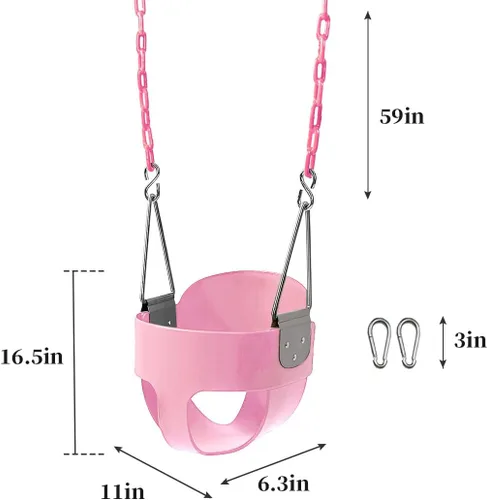 Miniatura 6 de Asiento de columpio para niños pequeños con respaldo alto 59 con cadenas revestidas de plástico resistente, totalmente montado para accesorios