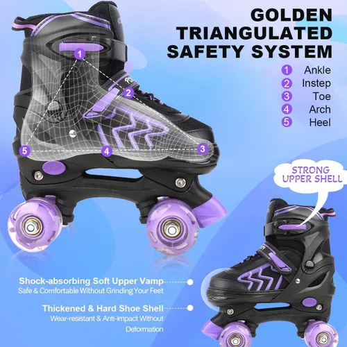 Miniatura 5 de Patines infantiles para niñas de 6 a 12 años – Patines ajustables para niños con ruedas juveniles iluminadas en negro y morado